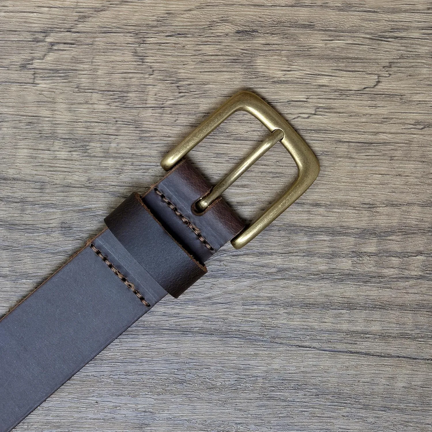 Ashford Ridge Made in England 34mm Full Hide Leather Belt with Brass Colour Buckle