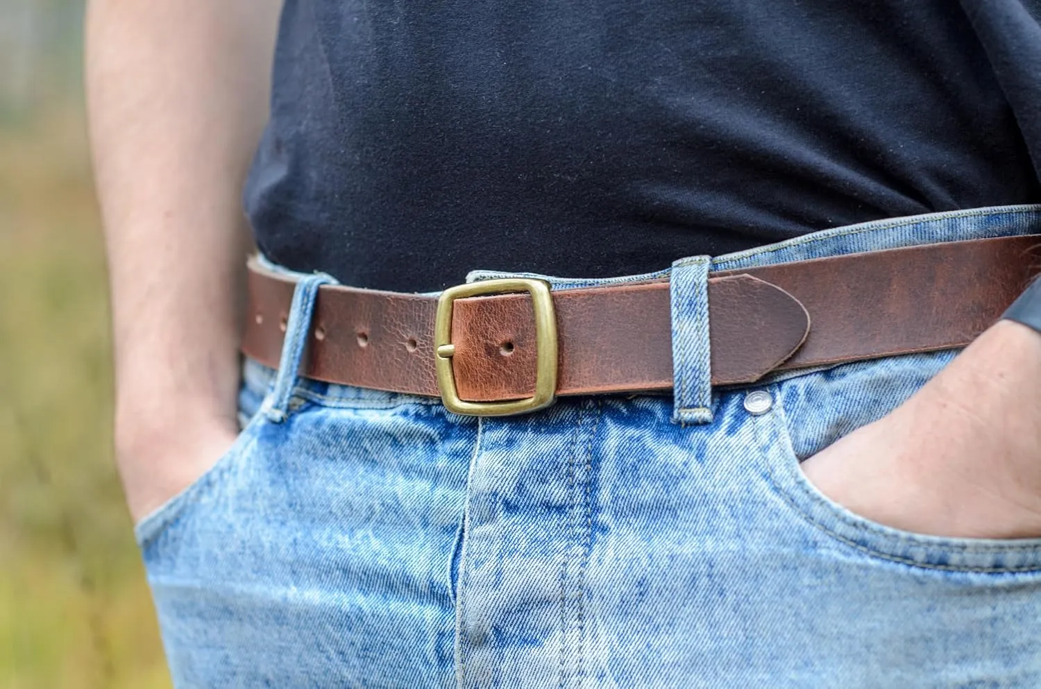 Ashford Ridge Made in England 34mm Full Hide Leather Belt with Brass Colour Full Buckle