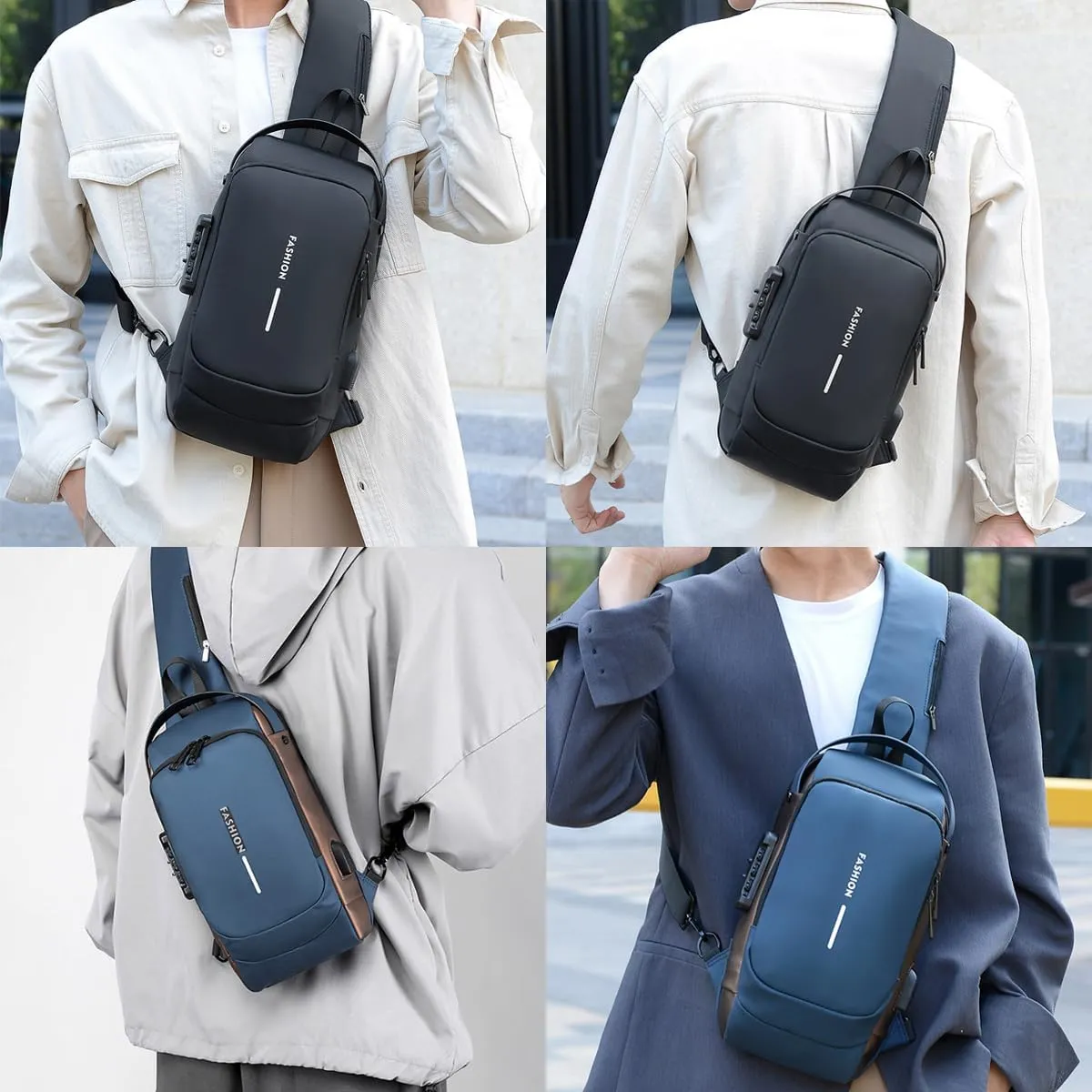 Auricz Leyweio Sling Bag,Carbon Fiber Streamline Anti-Theft Waterproof USB Charging Shoulder Crossbody Chest Backpack