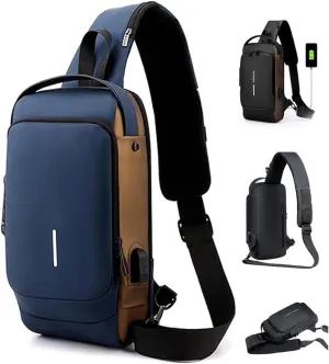 Auricz Leyweio Sling Bag,Carbon Fiber Streamline Anti-Theft Waterproof USB Charging Shoulder Crossbody Chest Backpack
