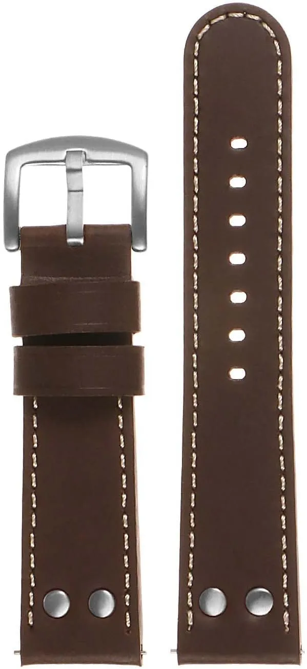 Aviator Pilot Leather Quick Release Watch Band Strap with Silver Rivets & Buckle - Choose Your Color - 18mm 20mm 22mm 24mm