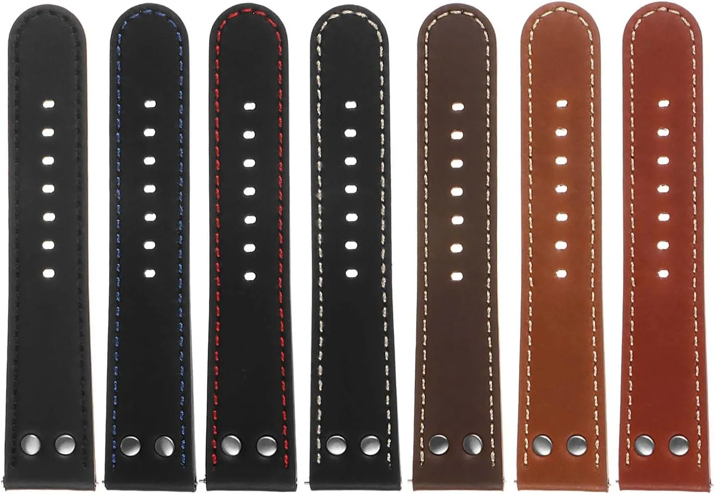 Aviator Pilot Leather Quick Release Watch Band Strap with Silver Rivets & Buckle - Choose Your Color - 18mm 20mm 22mm 24mm