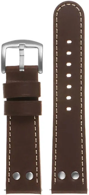 Aviator Pilot Leather Quick Release Watch Band Strap with Silver Rivets & Buckle - Choose Your Color - 18mm 20mm 22mm 24mm