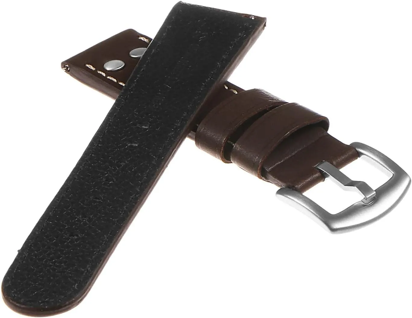 Aviator Pilot Leather Quick Release Watch Band Strap with Silver Rivets & Buckle - Choose Your Color - 18mm 20mm 22mm 24mm