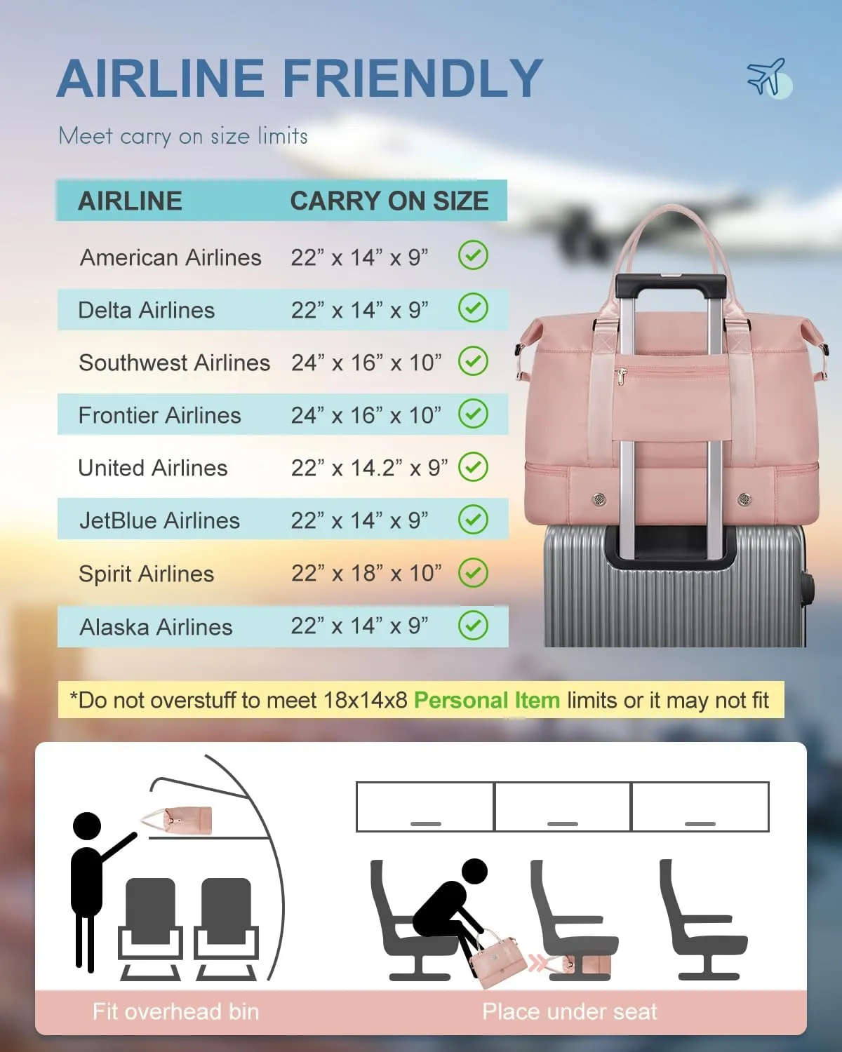 BAGAIL Travel Duffel Bag, Weekender Bags for Women, Overnight Gym Carry On Tote Bag with Wet Pocket, Hospital Mom Bag for Labor and Delivery - Extra Large, Pink