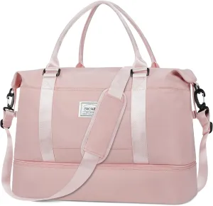 BAGAIL Travel Duffel Bag, Weekender Bags for Women, Overnight Gym Carry On Tote Bag with Wet Pocket, Hospital Mom Bag for Labor and Delivery - Extra Large, Pink