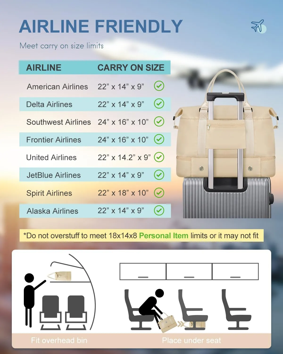 BAGAIL Travel Duffel Bag, Weekender Bags for Women, Overnight Gym Carry On Tote Bag with Wet Pocket, Hospital Mom Bag for Labor and Delivery - Extra Large Set, Beige