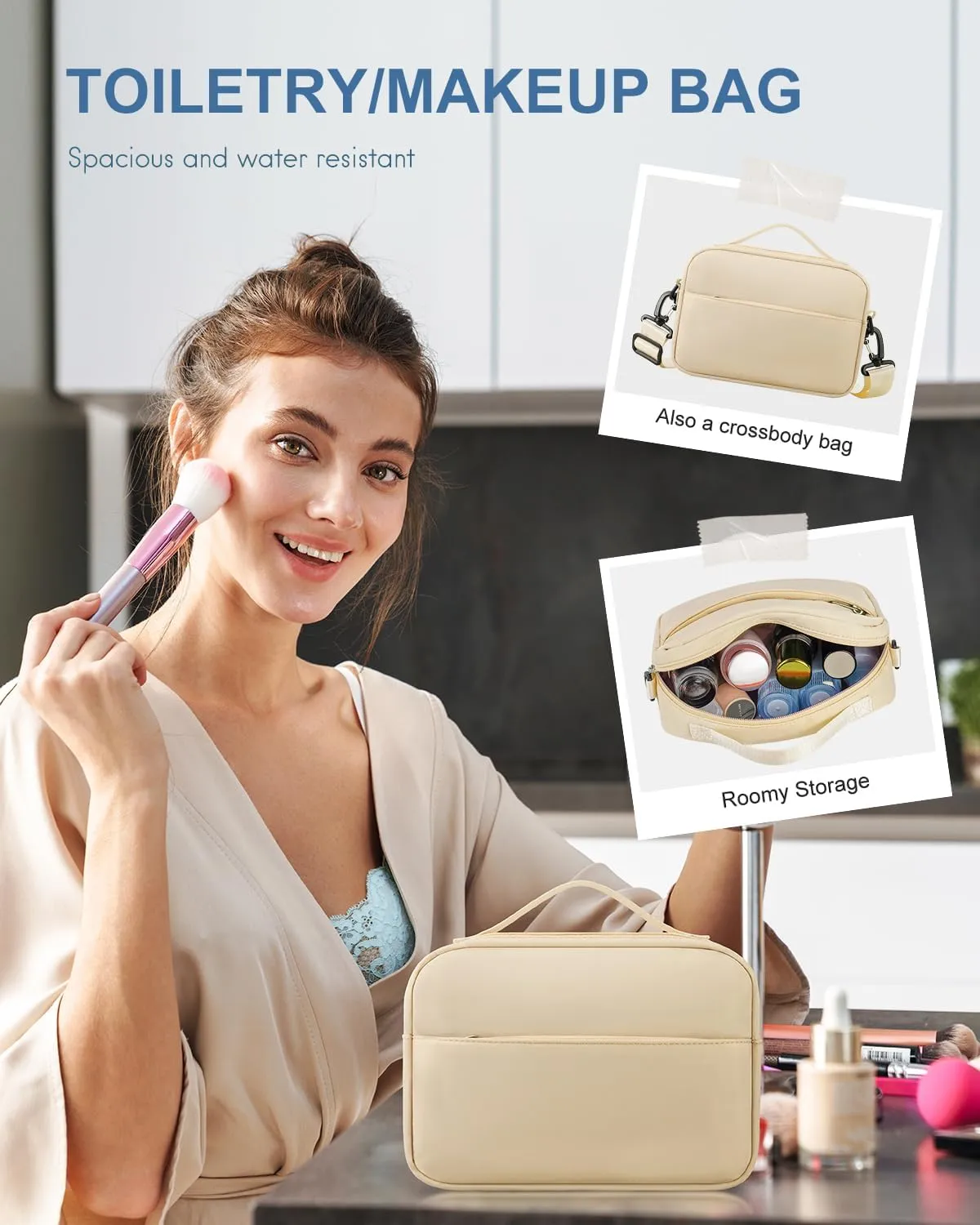 BAGAIL Travel Duffel Bag, Weekender Bags for Women, Overnight Gym Carry On Tote Bag with Wet Pocket, Hospital Mom Bag for Labor and Delivery - Extra Large Set, Beige