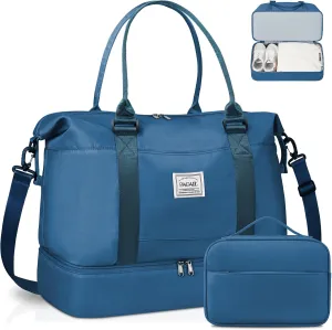 BAGAIL Travel Duffel Bag, Weekender Bags for Women, Overnight Gym Carry On Tote Bag with Wet Pocket, Hospital Mom Bag for Labor and Delivery - Extra Large Set, Peacock Blue