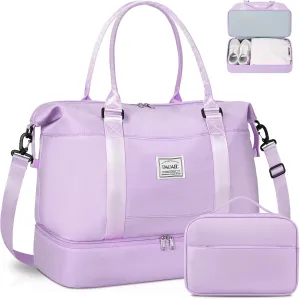 BAGAIL Travel Duffel Bag, Weekender Bags for Women, Overnight Gym Carry On Tote Bag with Wet Pocket, Hospital Mom Bag for Labor and Delivery - Extra Large Set, Purple