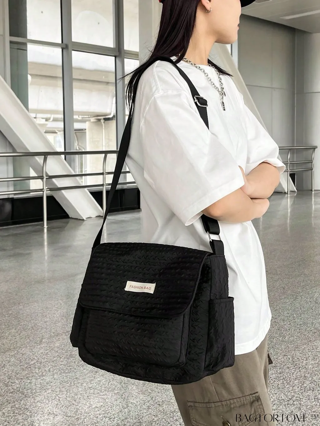BagForLove - Blue Messenger Bag: Spacious Letter Patch Decor for a Stylish and Organized Look