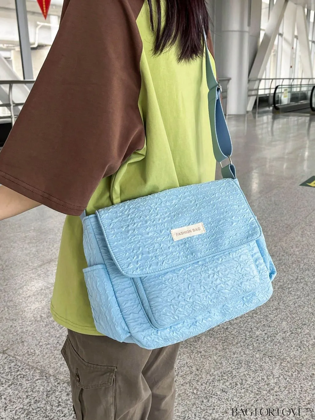 BagForLove - Blue Messenger Bag: Spacious Letter Patch Decor for a Stylish and Organized Look