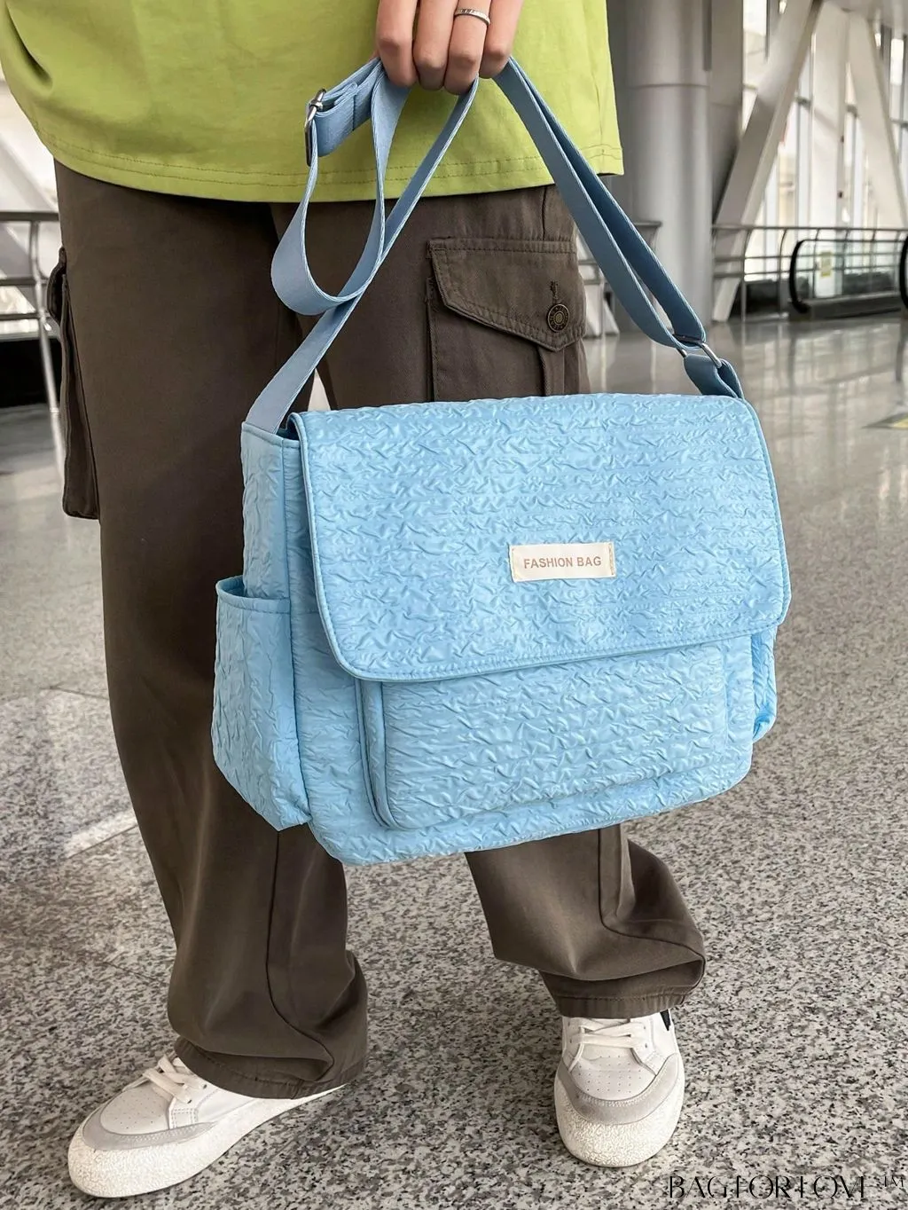 BagForLove - Blue Messenger Bag: Spacious Letter Patch Decor for a Stylish and Organized Look