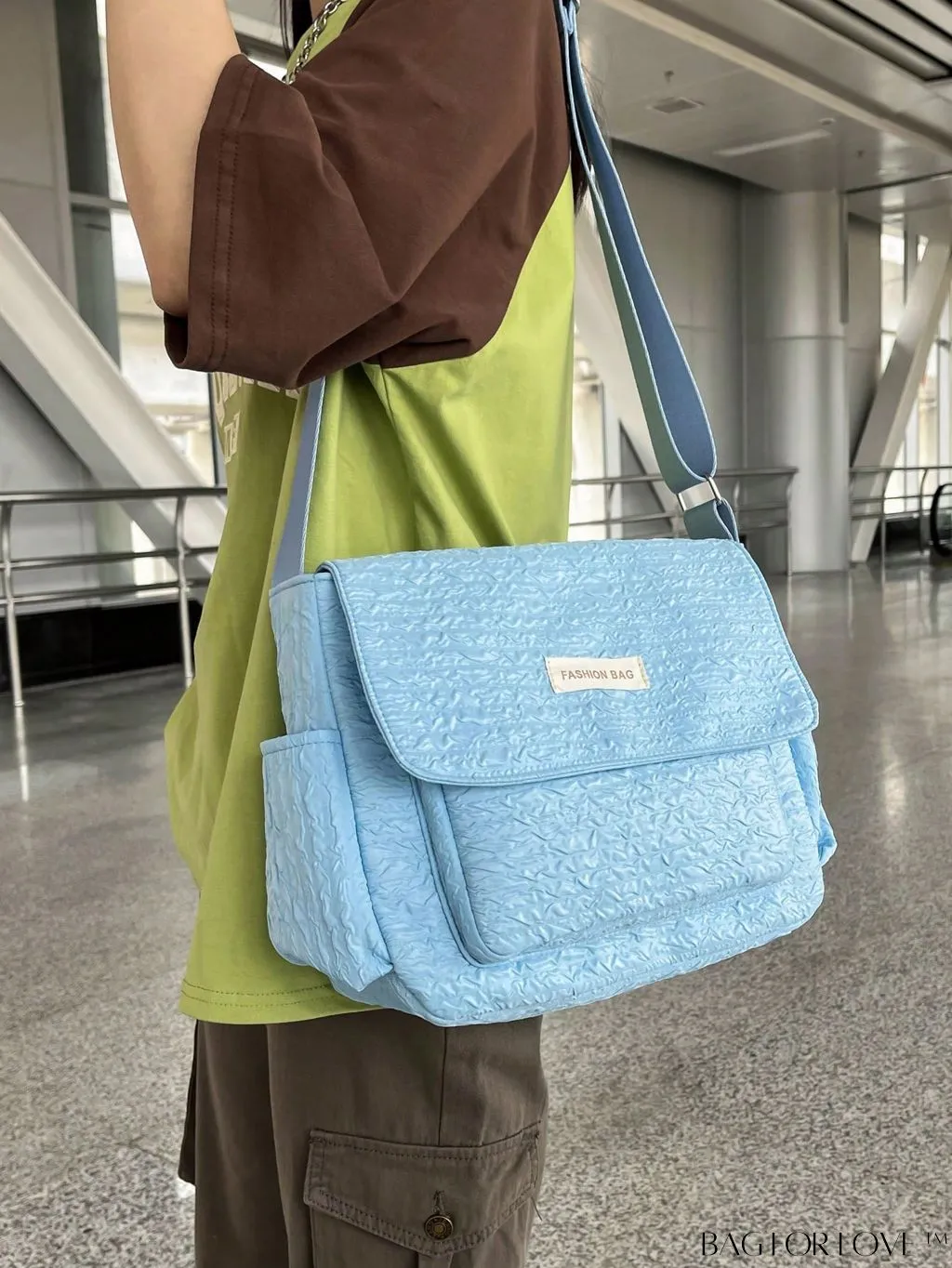 BagForLove - Blue Messenger Bag: Spacious Letter Patch Decor for a Stylish and Organized Look
