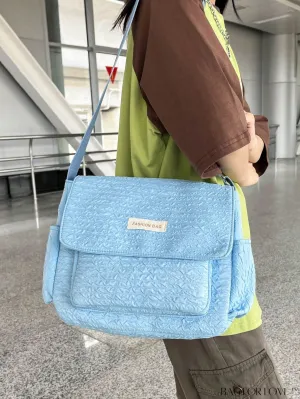 BagForLove - Blue Messenger Bag: Spacious Letter Patch Decor for a Stylish and Organized Look
