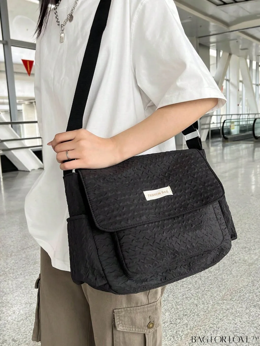 BagForLove - Blue Messenger Bag: Spacious Letter Patch Decor for a Stylish and Organized Look