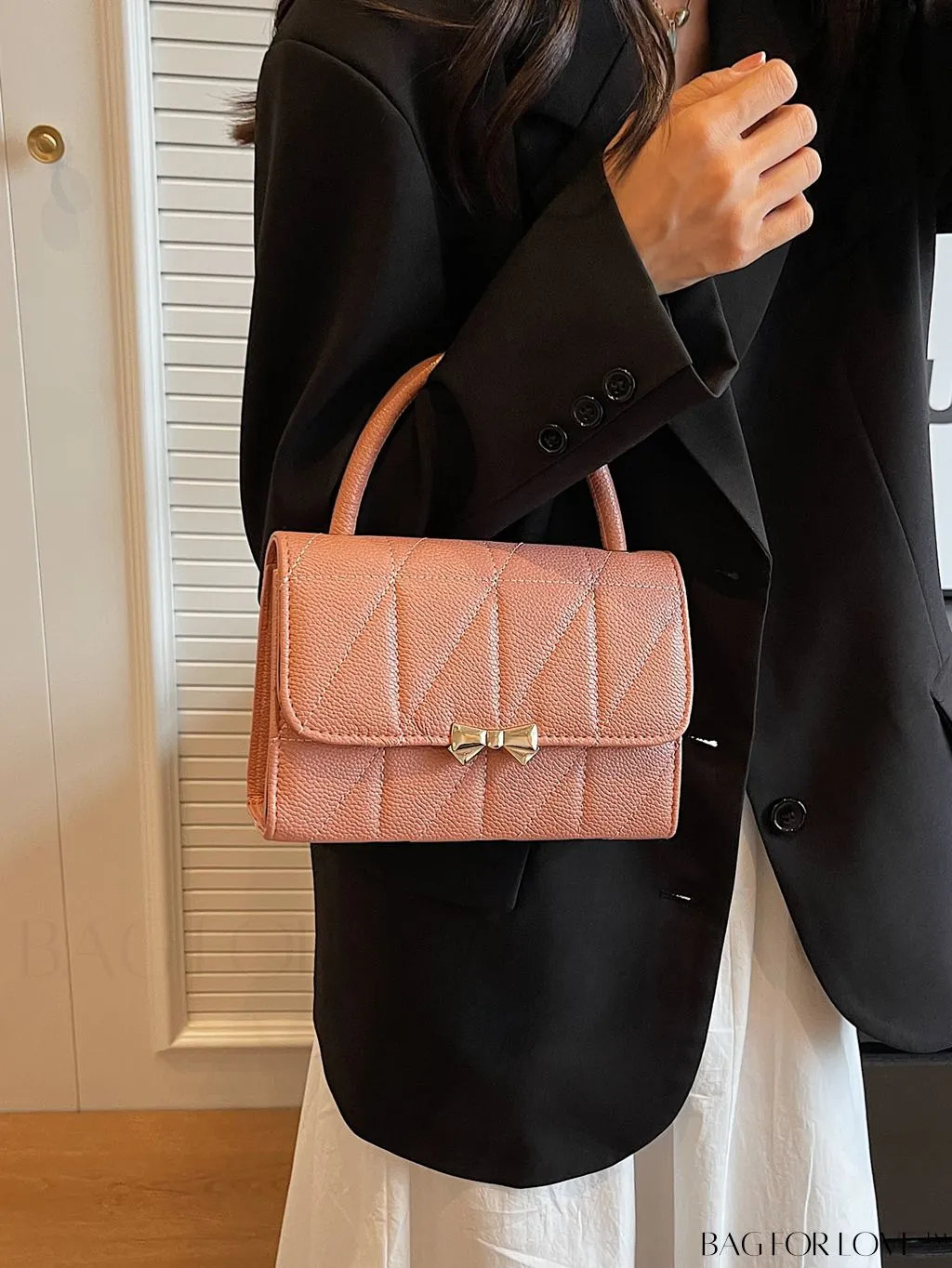 BagForLove - Chic Bow-Accented Flap Handbag with Adjustable Shoulder Strap