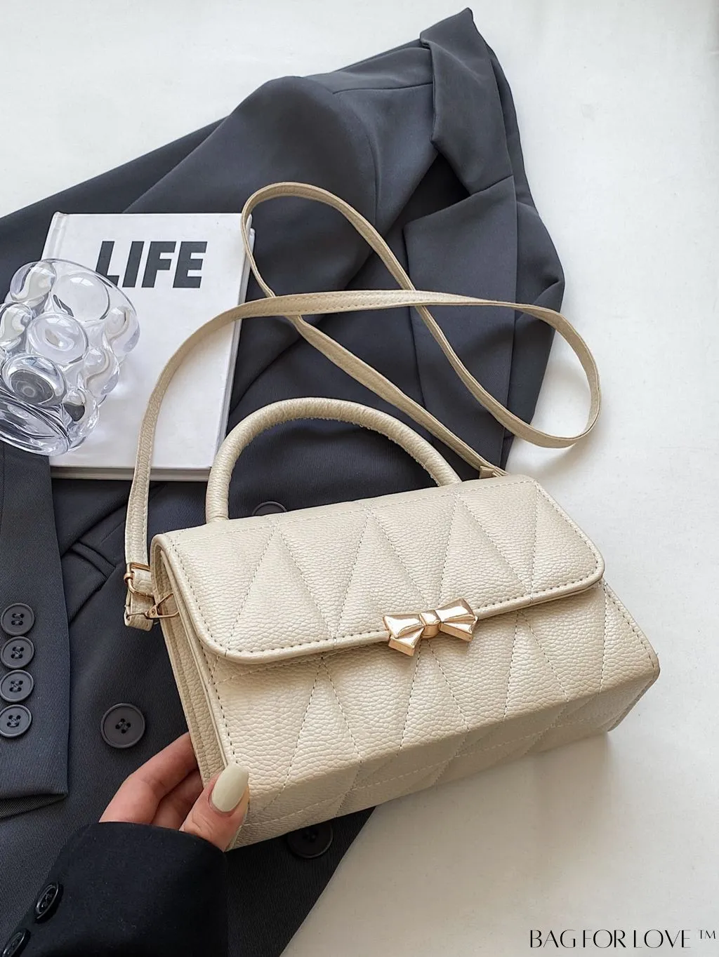 BagForLove - Chic Bow-Accented Flap Handbag with Adjustable Shoulder Strap