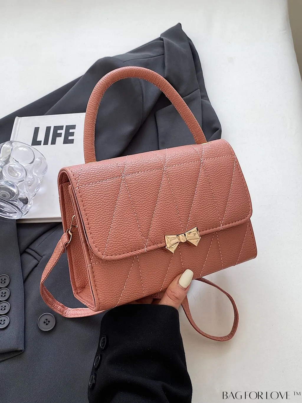 BagForLove - Chic Bow-Accented Flap Handbag with Adjustable Shoulder Strap