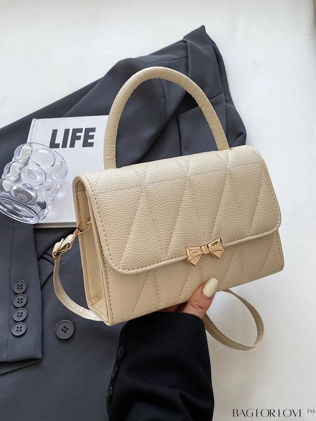 BagForLove - Chic Bow-Accented Flap Handbag with Adjustable Shoulder Strap