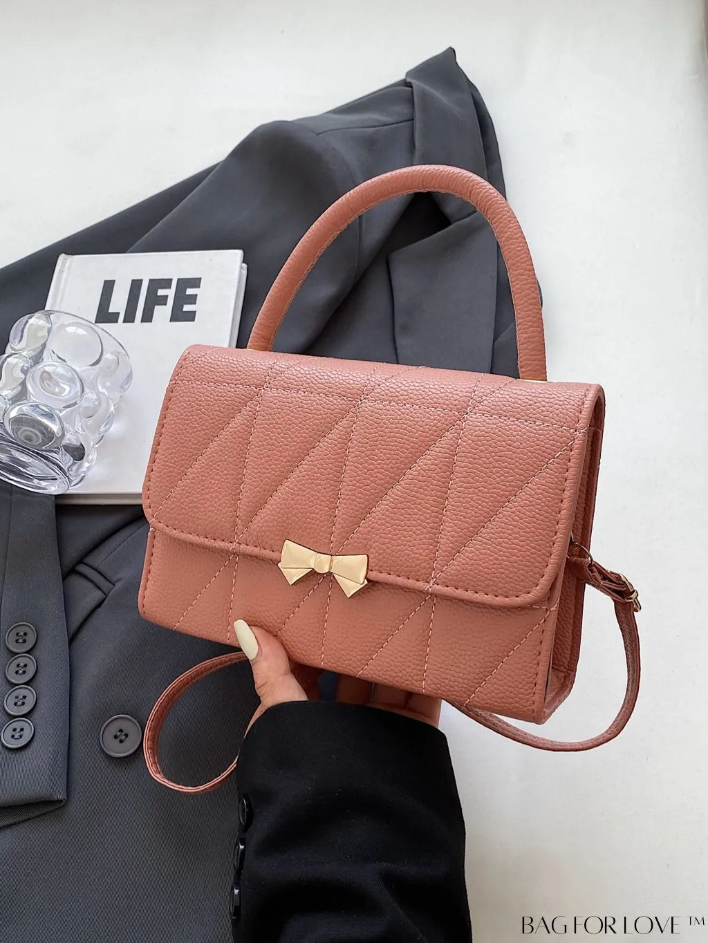 BagForLove - Chic Bow-Accented Flap Handbag with Adjustable Shoulder Strap