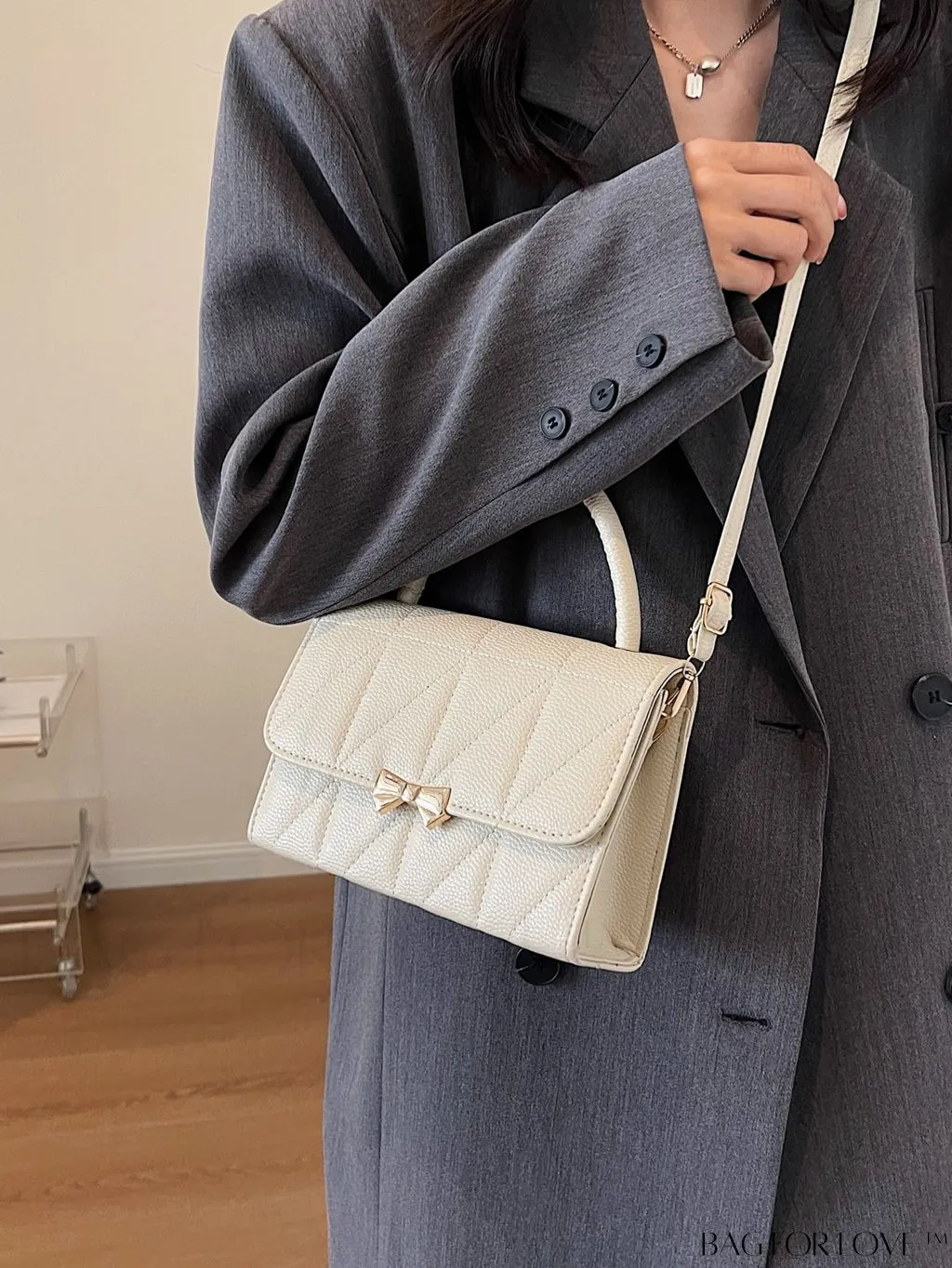BagForLove - Chic Bow-Accented Flap Handbag with Adjustable Shoulder Strap