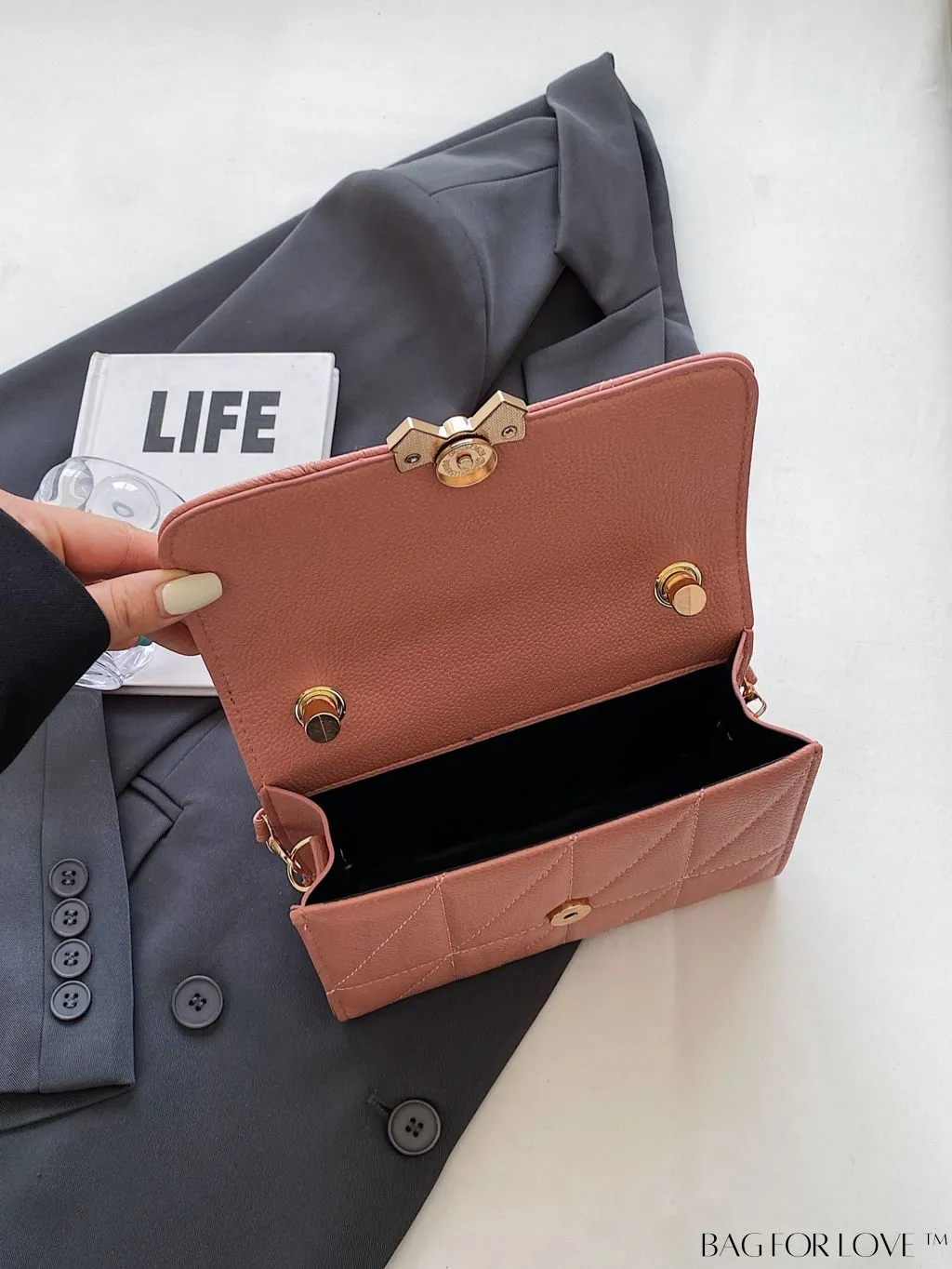BagForLove - Chic Bow-Accented Flap Handbag with Adjustable Shoulder Strap