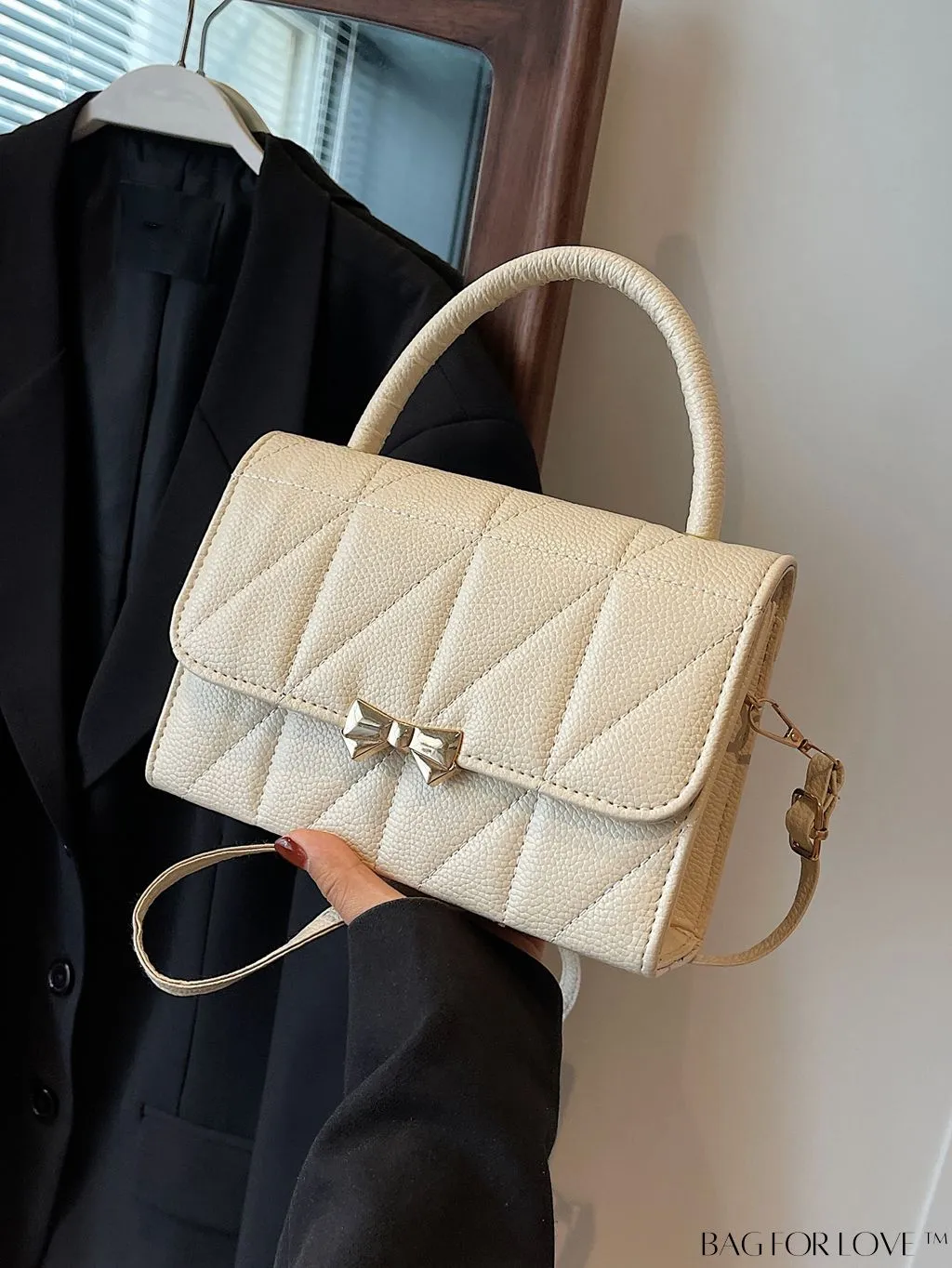 BagForLove - Chic Bow-Accented Flap Handbag with Adjustable Shoulder Strap