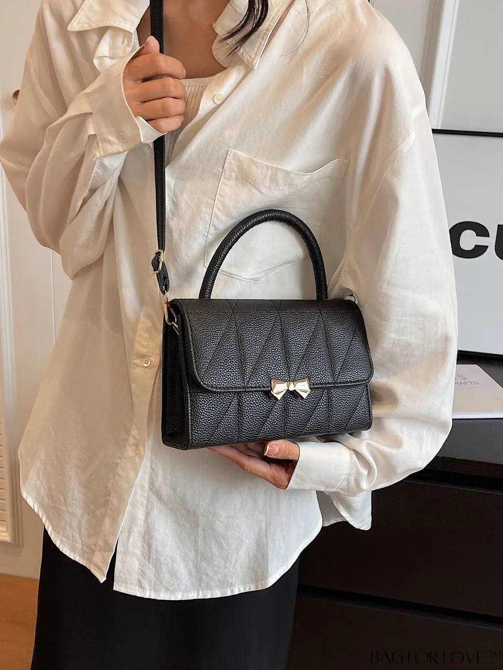 BagForLove - Chic Bow-Accented Flap Handbag with Adjustable Shoulder Strap