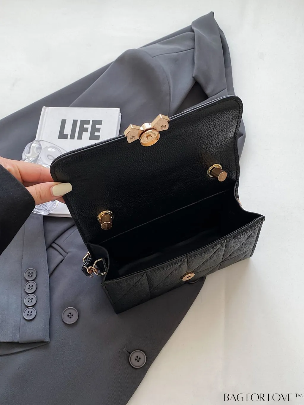 BagForLove - Chic Bow-Accented Flap Handbag with Adjustable Shoulder Strap