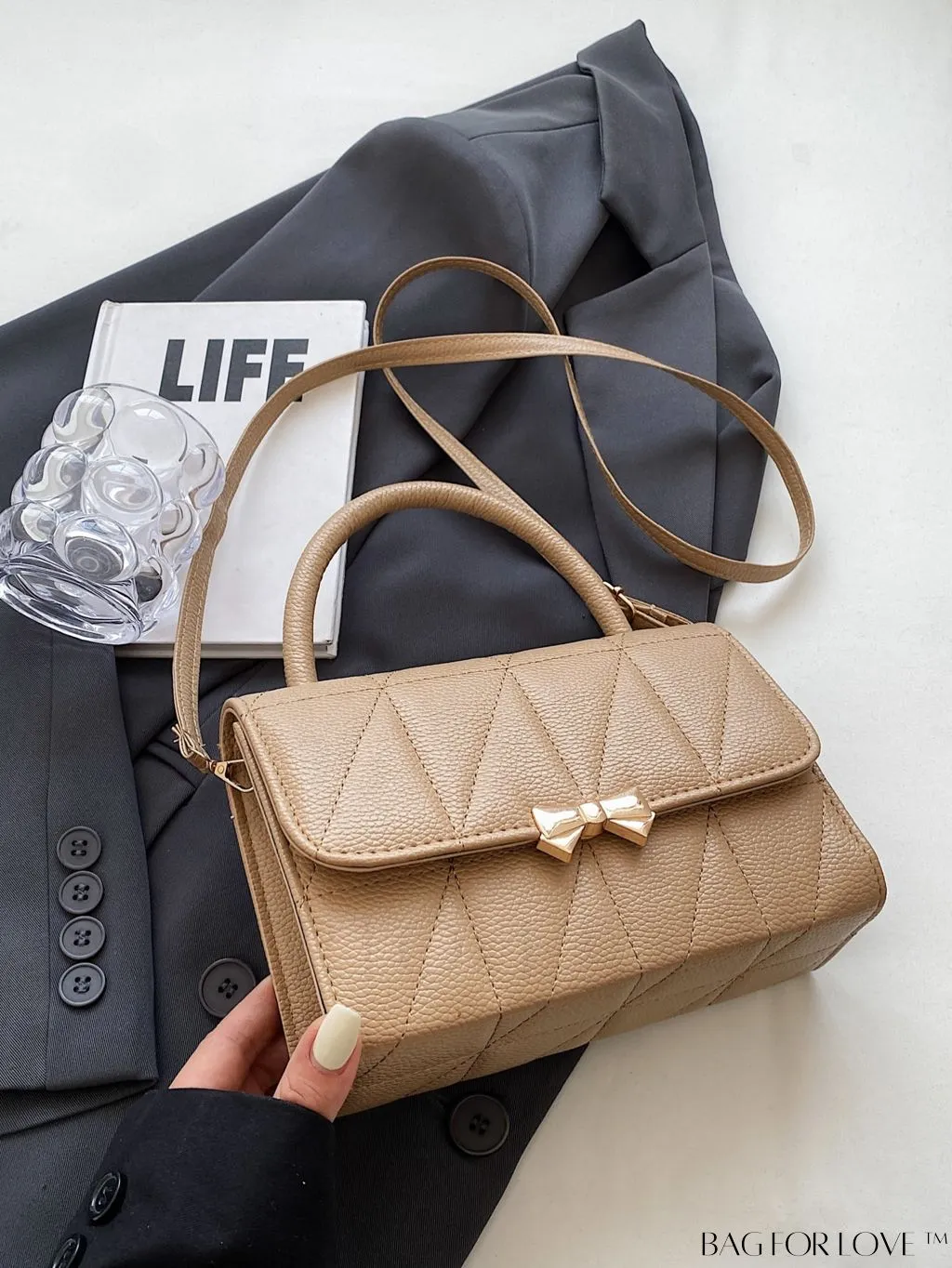 BagForLove - Chic Bow-Accented Flap Handbag with Adjustable Shoulder Strap