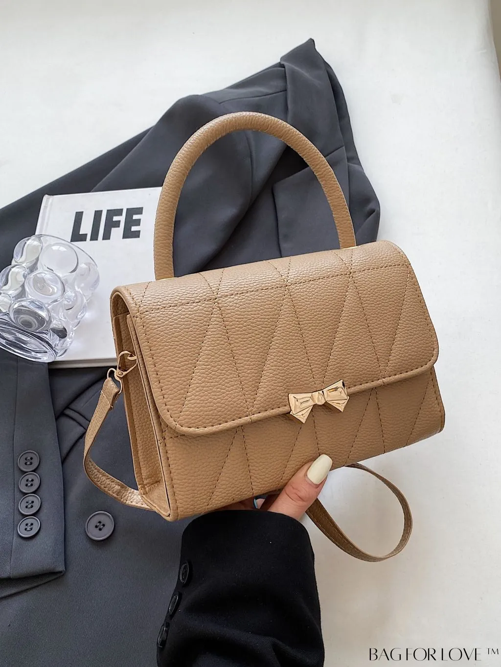 BagForLove - Chic Bow-Accented Flap Handbag with Adjustable Shoulder Strap