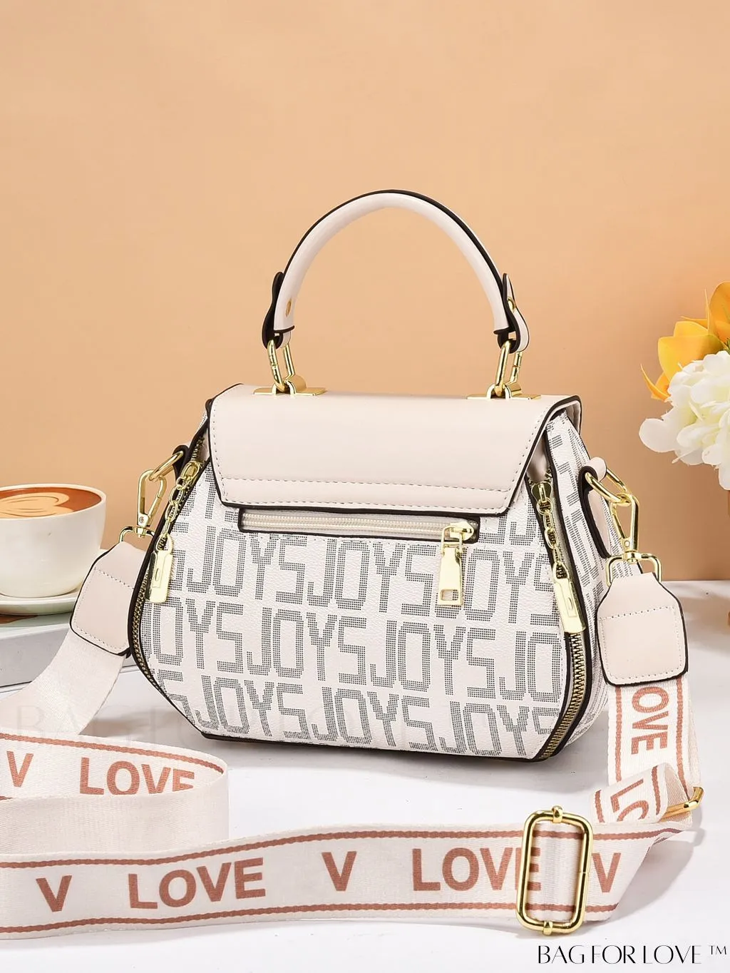 BagForLove - Chic Flap Top Handle Bag with Letter Pattern - Square Design