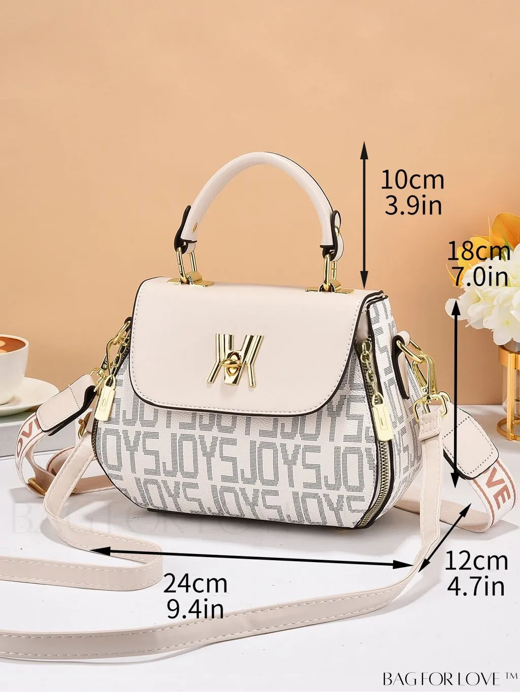 BagForLove - Chic Flap Top Handle Bag with Letter Pattern - Square Design