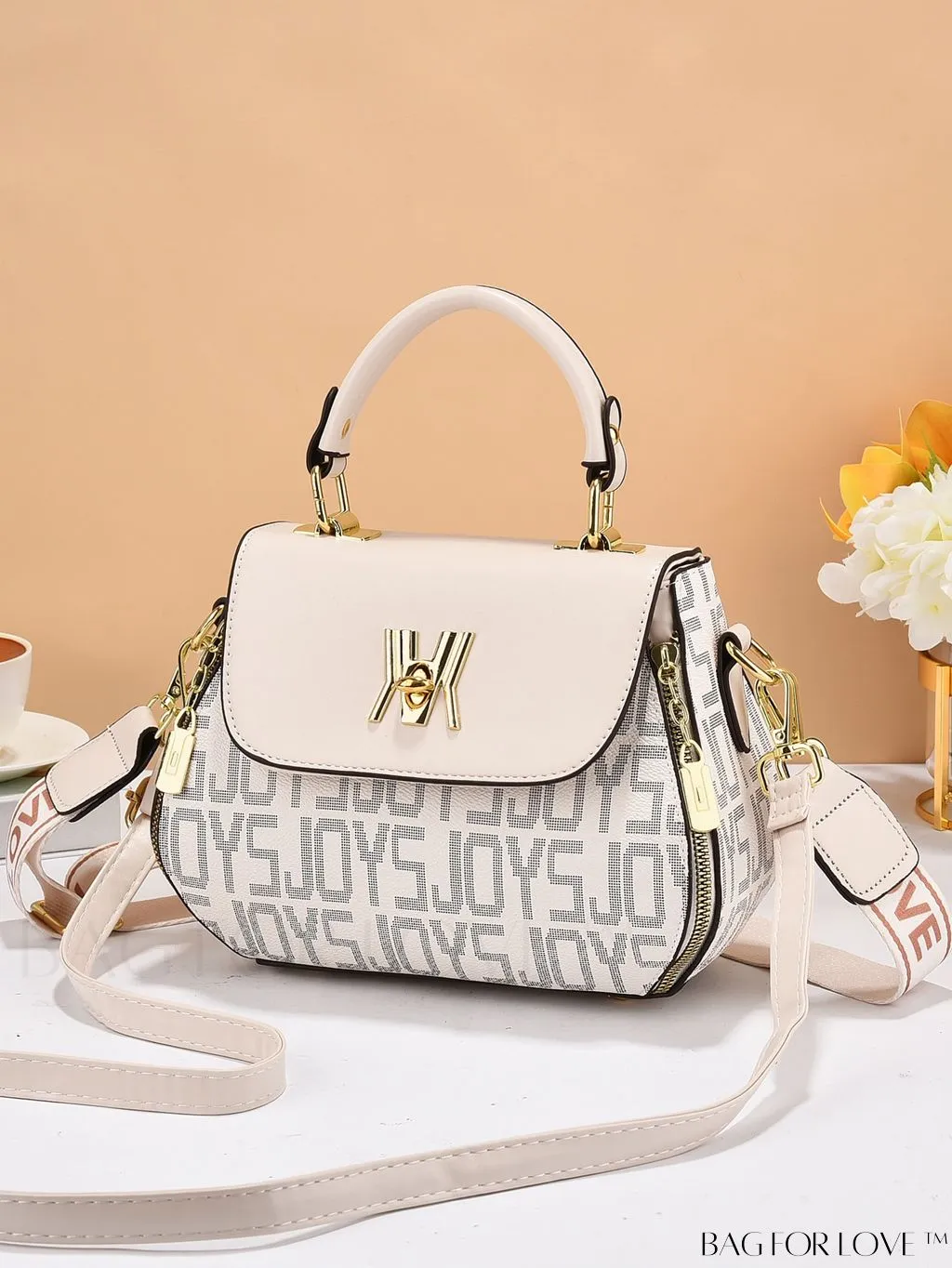 BagForLove - Chic Flap Top Handle Bag with Letter Pattern - Square Design