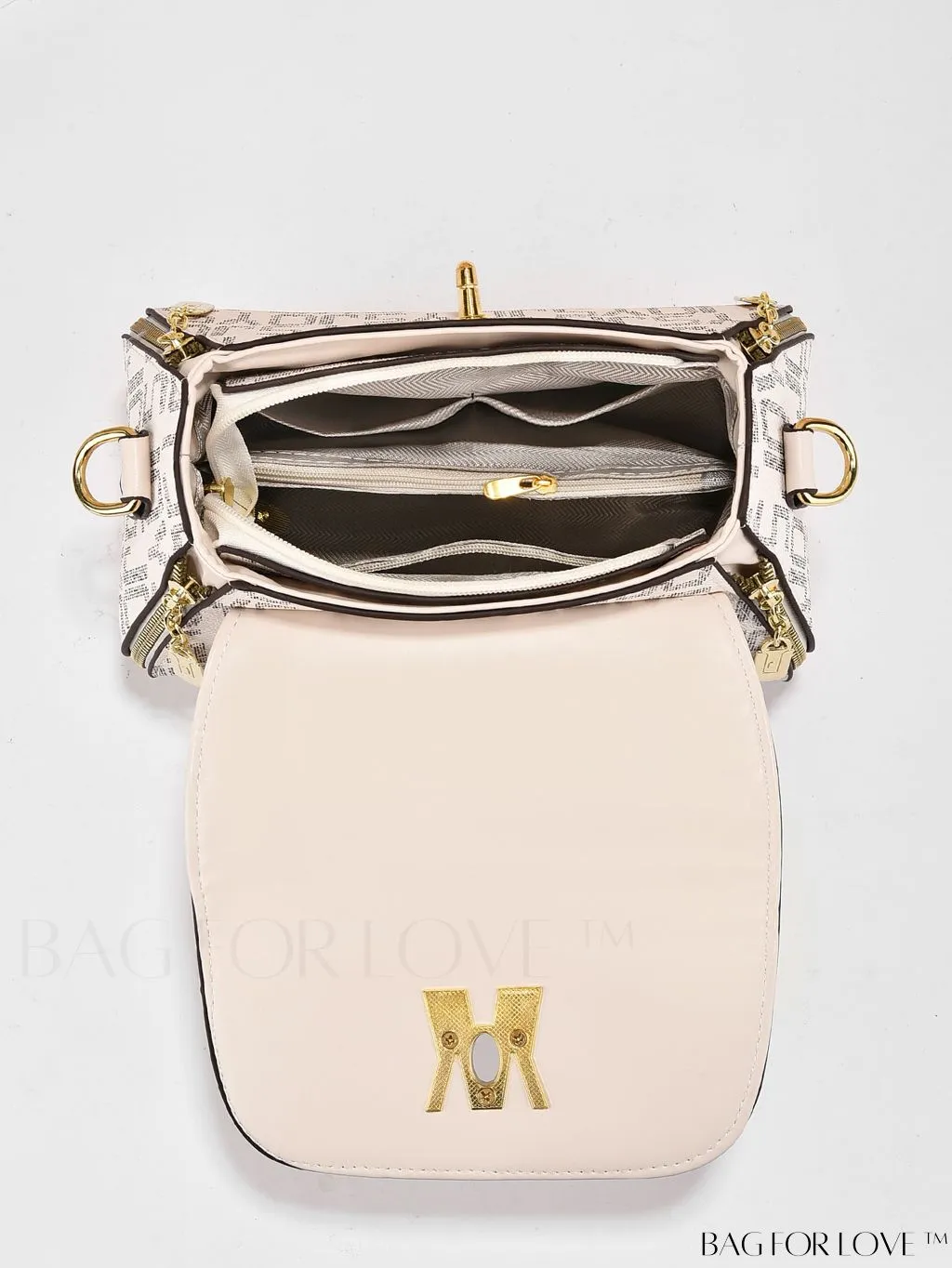 BagForLove - Chic Flap Top Handle Bag with Letter Pattern - Square Design