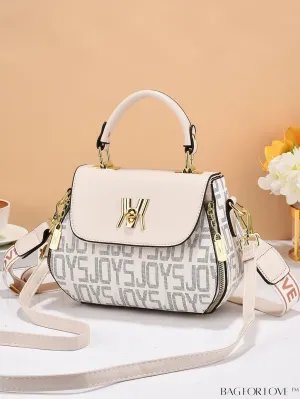 BagForLove - Chic Flap Top Handle Bag with Letter Pattern - Square Design