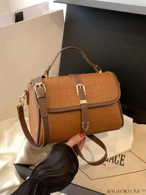 BagForLove - Embossed Brown Minimalist Crossbody Handbag for Professional Women