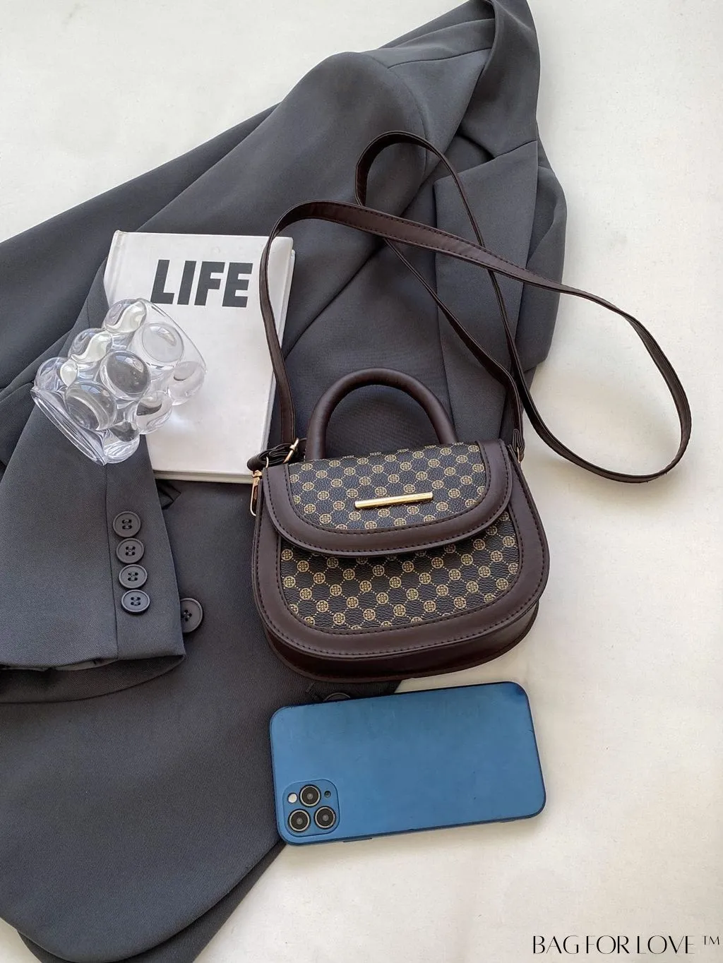 BagForLove - Retro Print Womens Mini Crossbody Bag - Sleek and Stylish Saddle Design