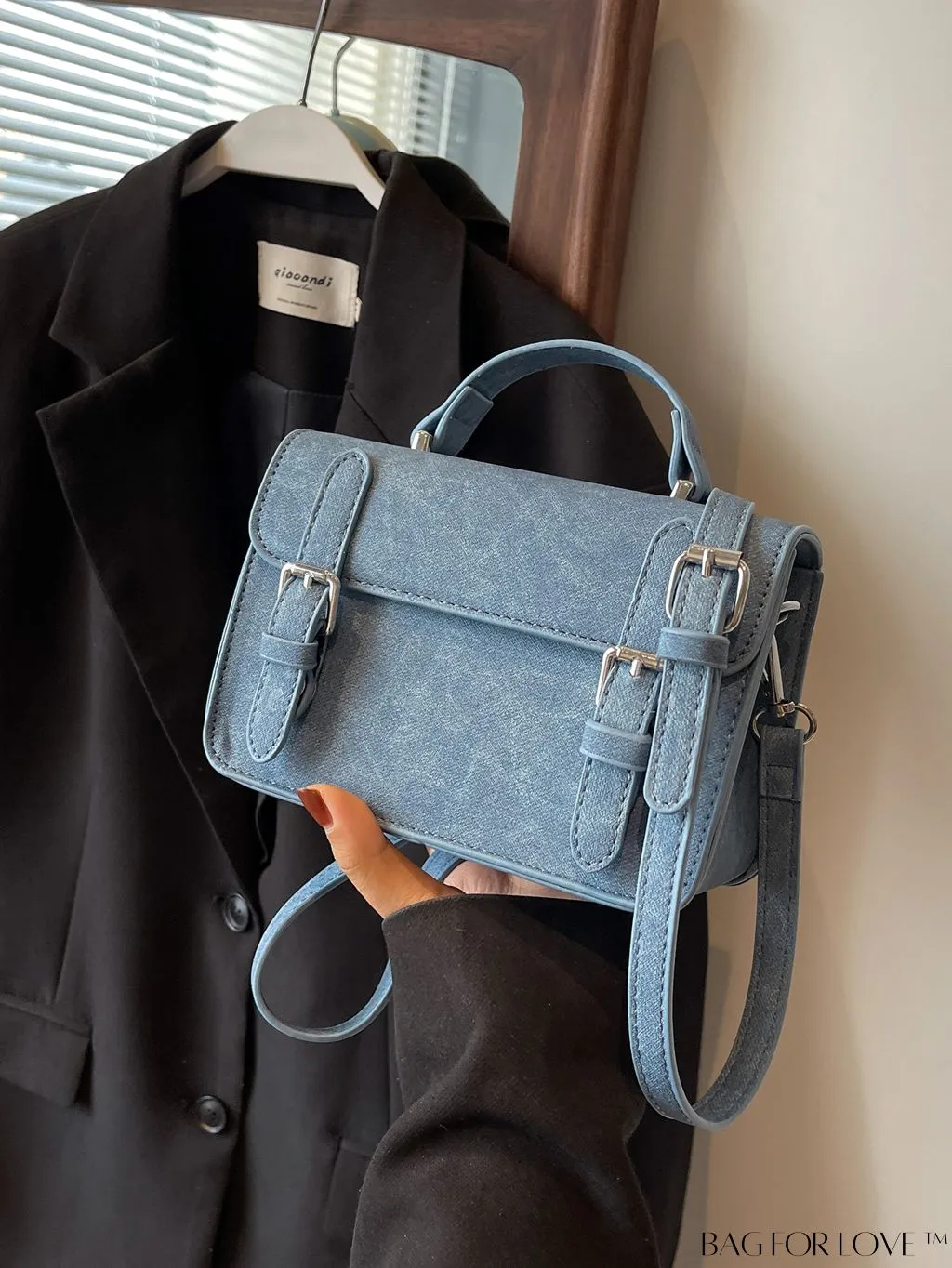 BagForLove - Stylish College-Style Square Crossbody Bag with Decorative Flap Buckle - Mini Size