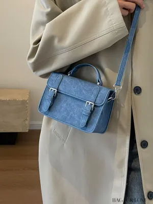 BagForLove - Stylish College-Style Square Crossbody Bag with Decorative Flap Buckle - Mini Size