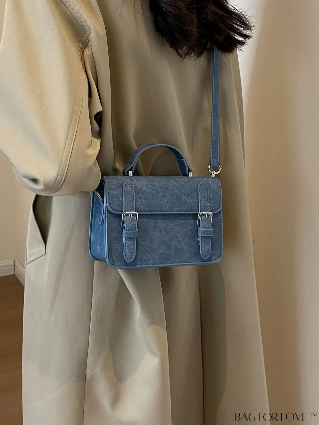 BagForLove - Stylish College-Style Square Crossbody Bag with Decorative Flap Buckle - Mini Size