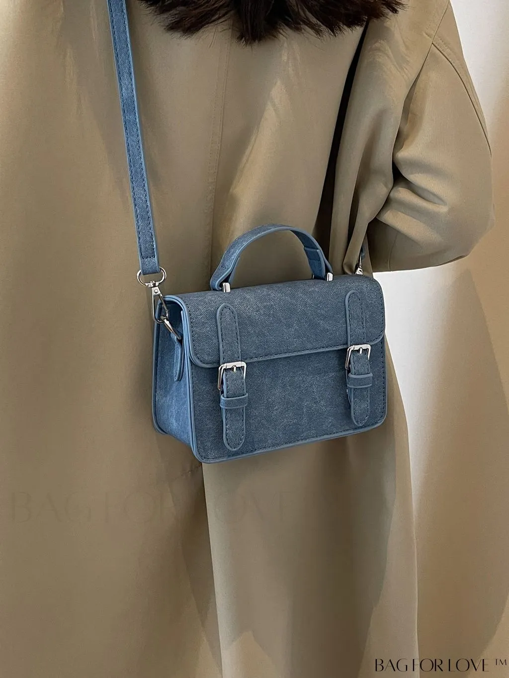 BagForLove - Stylish College-Style Square Crossbody Bag with Decorative Flap Buckle - Mini Size