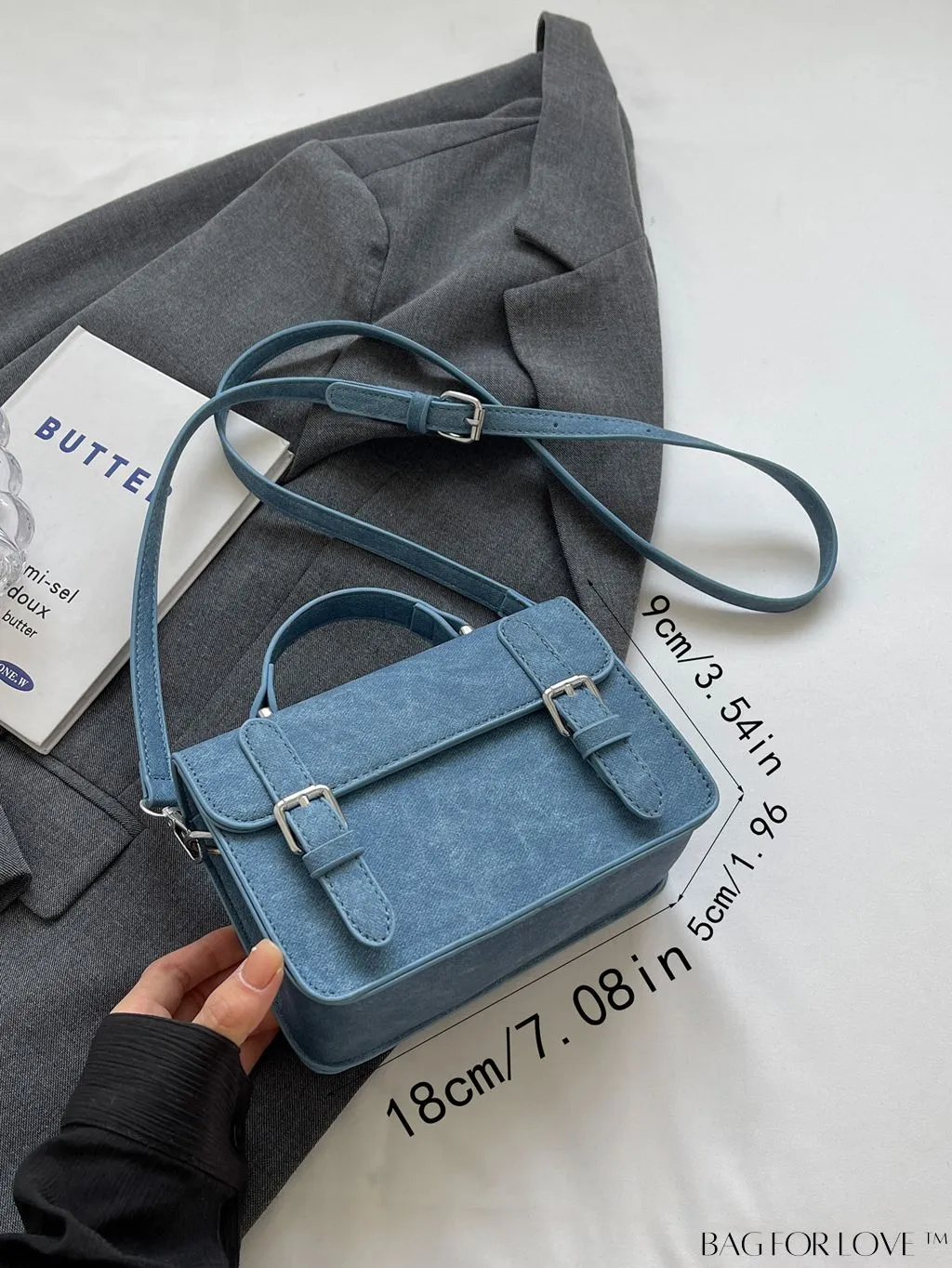 BagForLove - Stylish College-Style Square Crossbody Bag with Decorative Flap Buckle - Mini Size