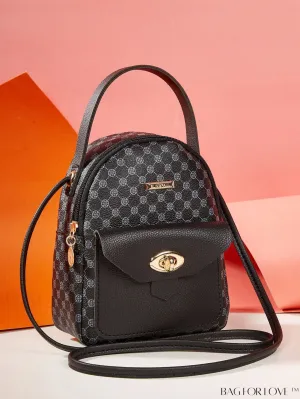 BagForLove - Stylish Geometric Pattern Mini Dome Bag with Top Handle and Turn-Lock Closure