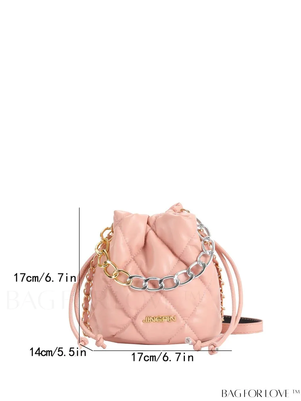 BagForLove - Stylish Patchwork Metallic Shoulder Bag with Letter Patch and Drawstring Design