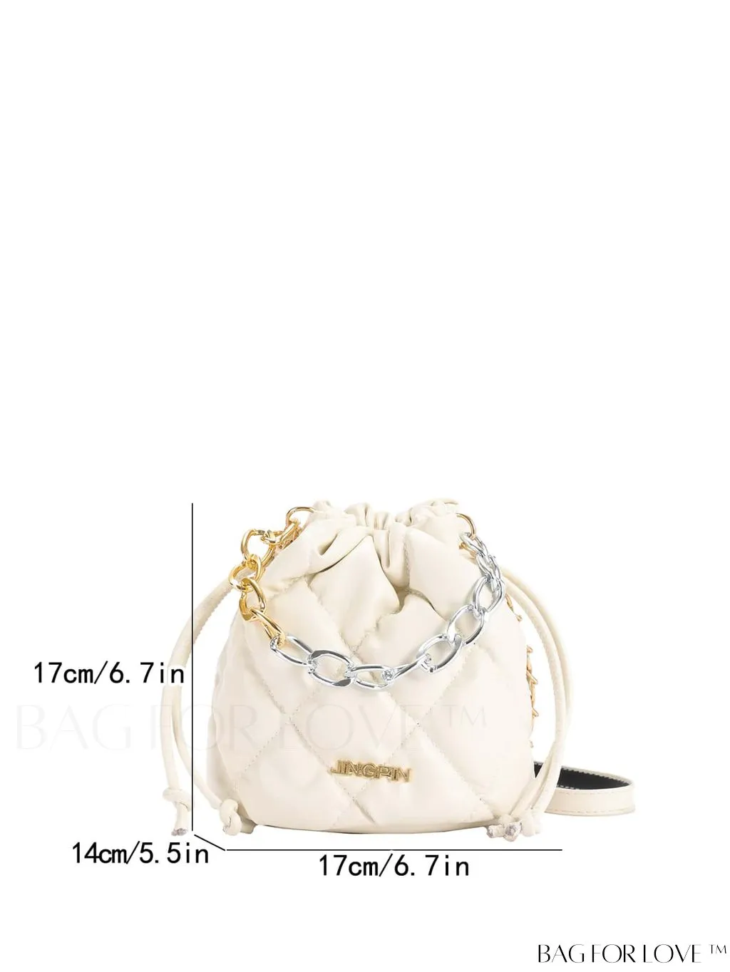 BagForLove - Stylish Patchwork Metallic Shoulder Bag with Letter Patch and Drawstring Design
