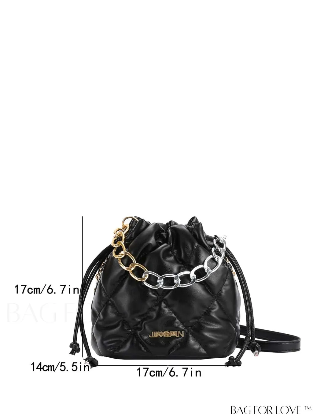BagForLove - Stylish Patchwork Metallic Shoulder Bag with Letter Patch and Drawstring Design