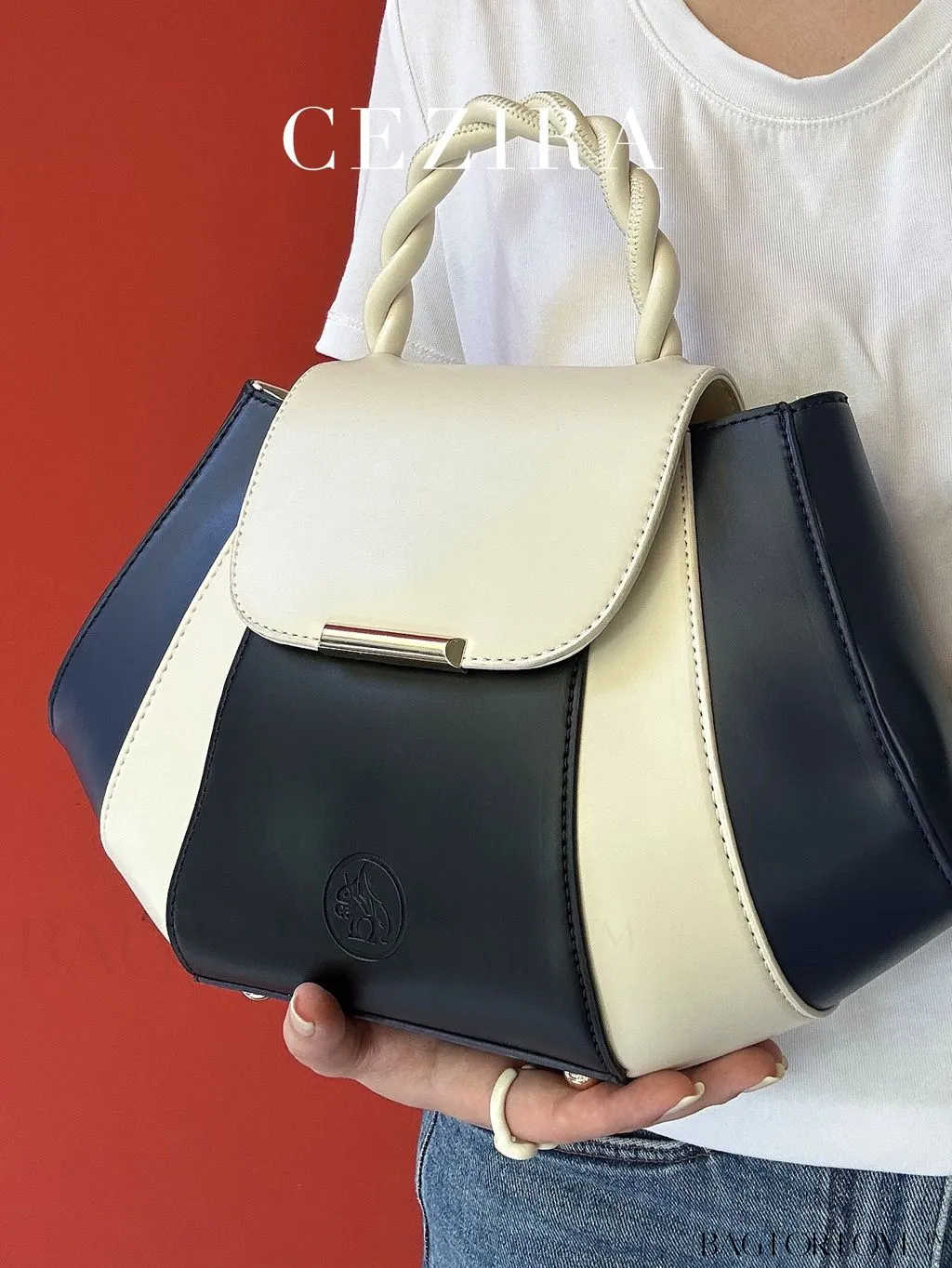BagForLove - Stylish PU Leather Colorblock Handbag with Novelty Twist Handle - Ideal for Women