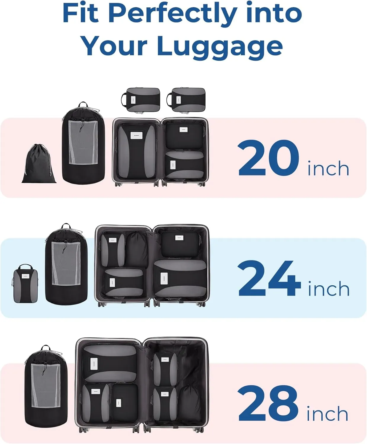 BAGSMART Compression Packing Cubes, 6 PCS Travel Bags Organizer for Luggage, Lightweight Packing Cubes for Travel Essentials